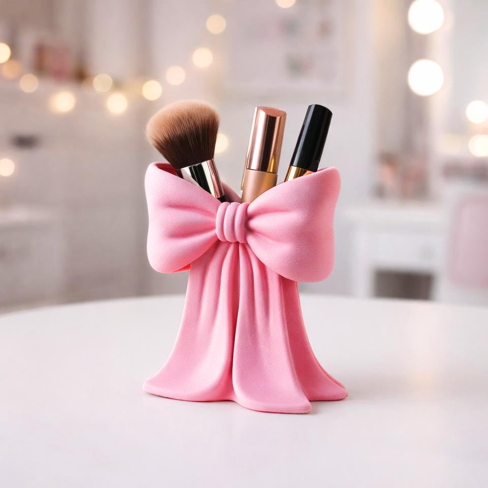 Ribbon Makeup Organizer | Elegant Bow Storage Holder | Vanity Cosmetic ...