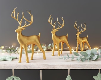 ミニチュア鹿ファミリー | クリスマストナカイ3体セット | ホリデー