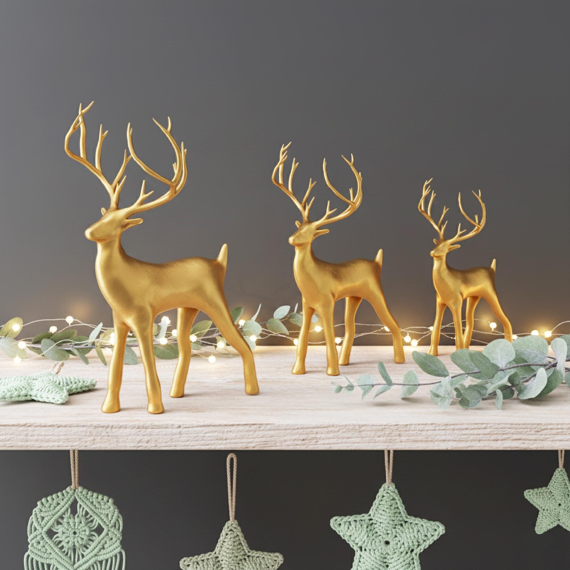 ミニチュア鹿ファミリー | クリスマストナカイ3体セット | ホリデー