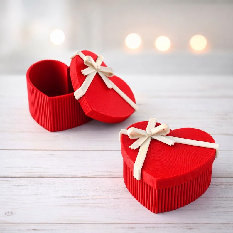 Heart Gift Box with Bow | Valentine Ribbon Lid Style | Jewelry & Small Gift Storage | 3D STL File - Digital Download image 9