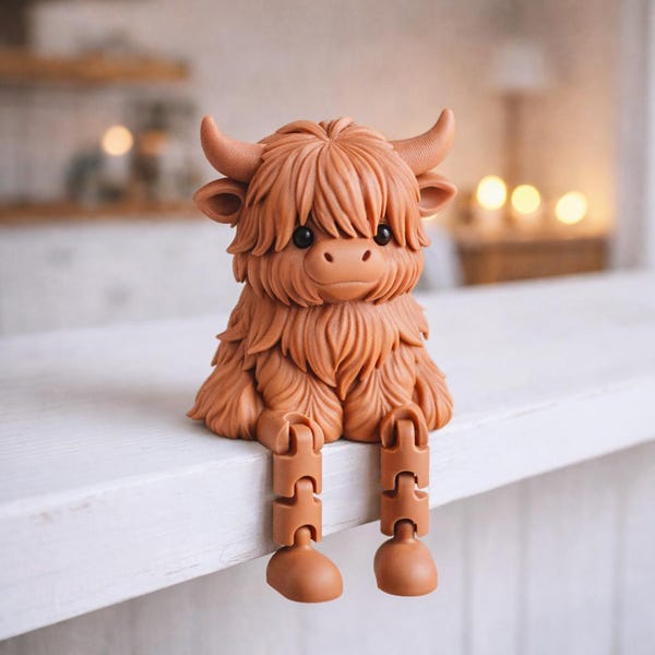 Highland Cow Flexi Figure | Articulated Kawaii Baby Cow | Farmhouse Animal Decor | 3D STL File - Digital Download