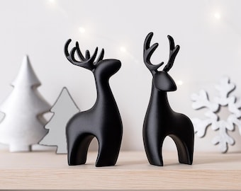 Modern Deer Set: 2 pcs. | Christmas Reindeer Figurines | Elegant Doe Holiday Tabletop Decor | 3D STL File - Digital Download