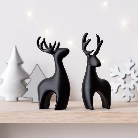 Modern Deer Set: 2 pcs. | Christmas Reindeer Figurines | Elegant Doe Holiday Tabletop Decor | 3D STL File - Digital Download
