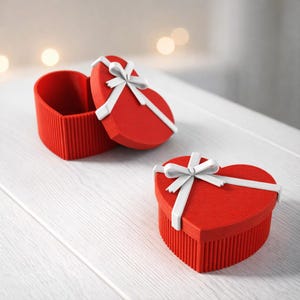 Heart Gift Box with Bow | Valentine Ribbon Lid Style | Jewelry & Small Gift Storage | 3D STL File - Digital Download image 1