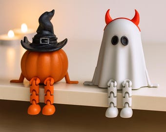 Flexi-halloweendecors | Gelede heksenhoed pompoen en duivelshoorn spookbeeldjes | Spookachtig speelgoed | 3D STL-bestand: digitale download