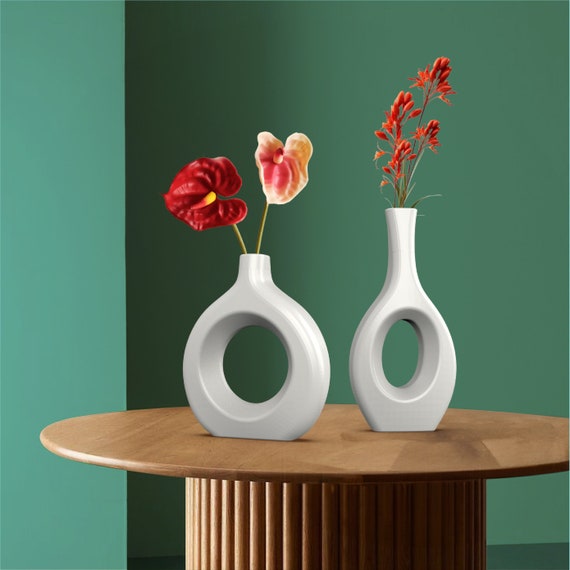 Circular Hollow Vase Set, 2 pcs. Vases Bundle, Nordic Style Hollow Round Interior Design, Decoration Ring Vase, 3D STL File Digital Download