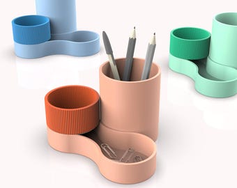 Organizador 3D; Porta-canetas para canetas, pincéis e pequenos materiais de escritório, porta-canetas de mesa, acessório de mesa moderno - presente, pronto para imprimir, download digital 3D em STL