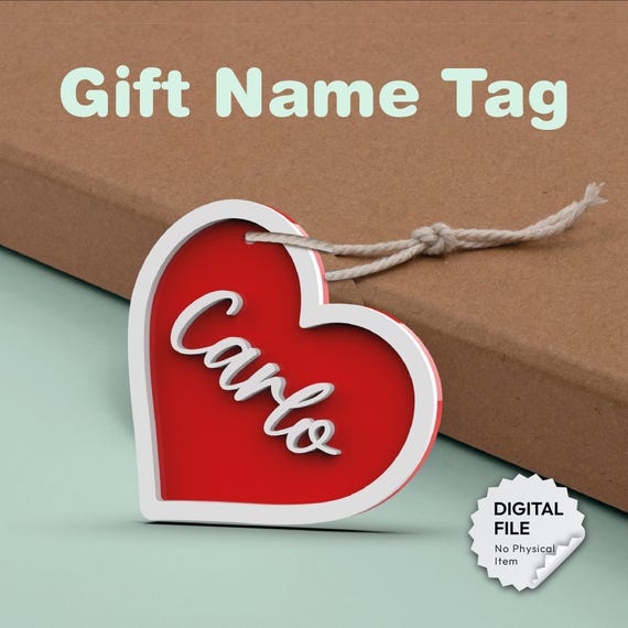 3D Valentine's Day Name Tag, Valentine's Basket Tags, Personalized Name Gift, Custom Heart Tag, Ready to Print, 3D STL File Digital Download