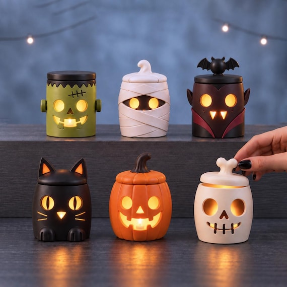 Halloween Candle Holder Set 6 Pcs | Pumpkin, Skull, Cat, Vampire, Mummy, Frankenstein | Lantern Bundle | 3D STL & 3MF File- Digital Download