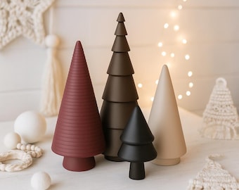 Minimal Christmas Tree Decor Set | 4 pcs Modern Holiday Trees | Elegant Winter Decoration | 3D STL File - Digital Download