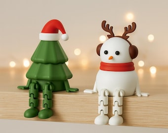 Flexi Xmas Decors | Santa Hat Christmas Tree & Reindeer Snowman | Articulated Holiday Toys | 3D STL File - Digital Download