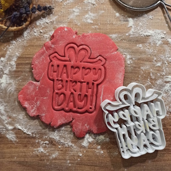Happy Birthday Cookie & Clay Cutter, Gift Box Style Design, Cookie Biscuit Stamp, Fondant Cake Decorating, 3D STL File Digital Download