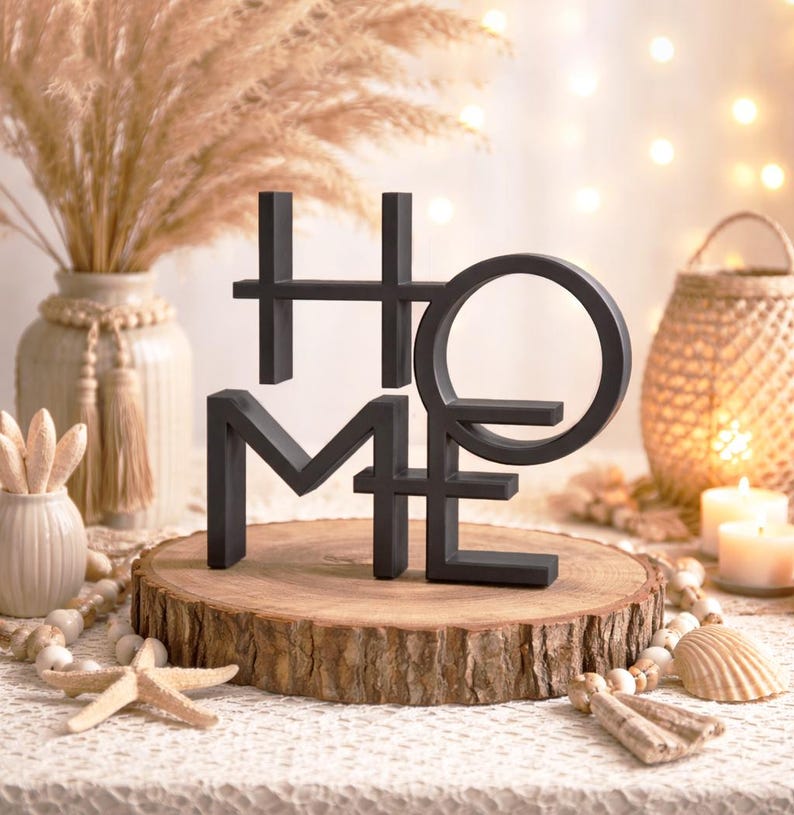 Modern HOME Word Sign | 3D Typography Sculpture | Minimalist Home Decor | STL File - Digital Download image 1
