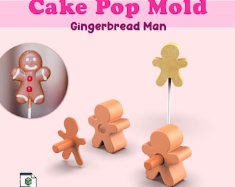 3D Gingerbread Man Cake Mold, Christmas Cake Pop Mold, Holiday Baking, Cookie Decorating, DIY Treat | 3D STL Digital Download