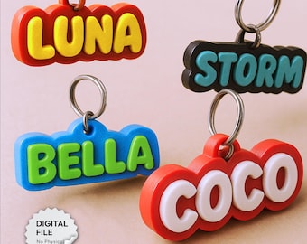Custom Collar Pet Tag, Dog or Cat, Pet ID Tag, Personalized ID Tag, Pet Gift Keychain, for Animal Lovers,  | 3D STL File Digital Download