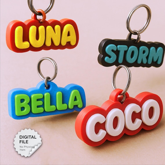 Custom Collar Pet Tag, Dog or Cat, Pet ID Tag, Personalized ID Tag, Pet Gift Keychain, for Animal Lovers, 3D STL File Digital Download