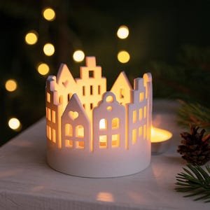Weihnachtsdorf Kerzenhalter | Gemütliche Weihnachtshäuser | Nordische Teelicht Dekoration 3D STL Datei - Digital Download