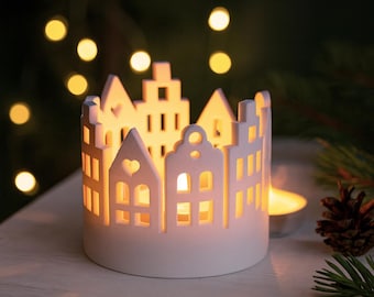 Christmas Village Candle Holder | Cozy Christmas Houses | Nordic Tea Light Decor | 3D STL File - Digital Download