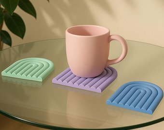 Posavasos minimalista semicircular, estilo nórdico moderno, ideal para manualidades modernas, regalo especial para amantes del café, modelos STL para impresión 3D, descarga digital.