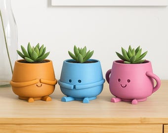 Happy Face Planter Set, 3D Happy Pot, See Hear Speak No Evil Themed, Book - Coffee Buddy, Cute Smiley Plants, 3D STL Digital Download
