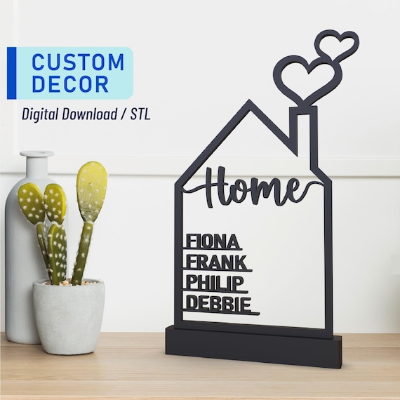 Family Name Sign, House with Name, Custom Family Decor, House Shaped, Wall-Door Sign Family, Ready to Print, 3D STL File Digital Download