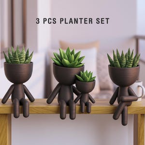 3D Robert Planter Set, Plant Buddy Planter, Mänsklig Suckulentväxtkruka, Roliga Sittande Planters, Söt Växthållare, 3D STL Digital Nedladdning