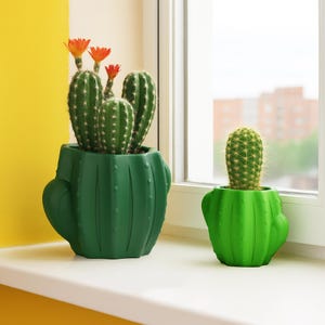 Cactus Floral Vase, 2 pcs. Set, Cactus Shaped Pot, Decoration for Home and Living Room, Gift for Cactus Lovers, 3D STL File Digital Download