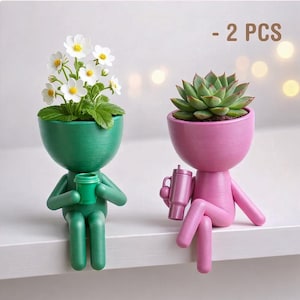 People Planter Set, Plant Buddy Planter, Coffee - Stanley Cup, Sitting Pot, 3D STL File Digital Download