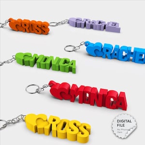 Personalized Keychain/Keyring, School -Children&#39;s Bag Tag, Back to School Gift, Name Tag, Custom Name Keychain, 3D STL File Digital Download
