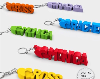 Personalized Keychain, School - Children's Bag Tag, Back to School Gift, Name Tag, Custom Name Keyring, 3D STL File Digital Download
