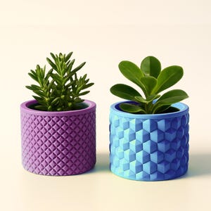 Unique Textured Planter, Pattern Plant Pot, Diamond & Cube Patterned, Cute Plant Holder, Cactus - Succulents, 3D STL File Digital Download