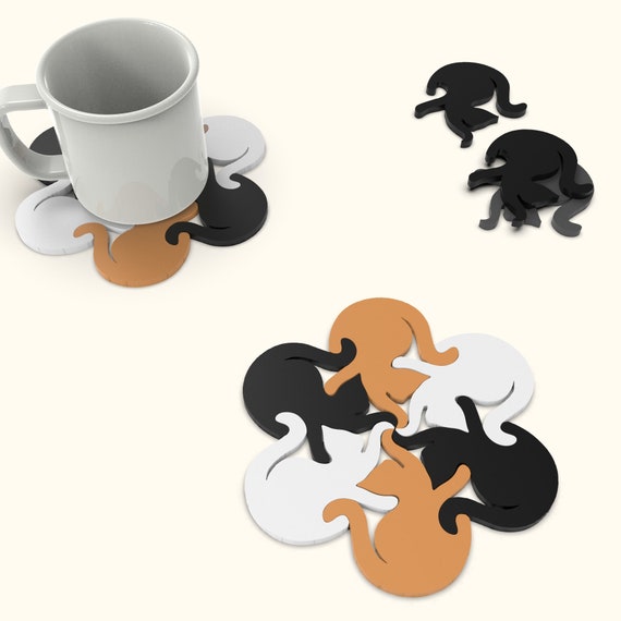 Cute Cat Coaster, Intertwined Design Coaster, Cat Lover Gift, Unique Kitty Decoration fr Home and Living Room, 3D STL Files Digital Download