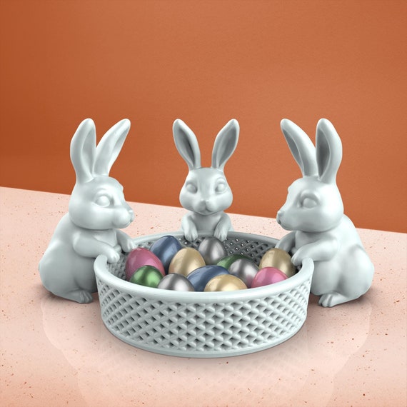 3D Easter Bunny Basket, 3 Rabbit Model, Easter Egg Gifts, Bunny Basket, Easter Basket, Planter, Ready to Print, 3D STL File Digital Download