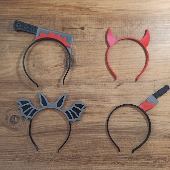Halloween Party HeadBands Set; Devil, Bat, Cleaver, Knife Figures, Funny HeadBands, Party, Surprise & Gift, 3D STL Digital Download, BOO!
