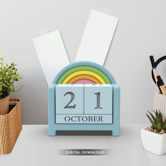 Rainbow Perpetual Desk Calendar, Small Block Calendar, Cute Pattern, Office and Home, Cool Gift & Suprise Idea, 3D STL File Digital Download