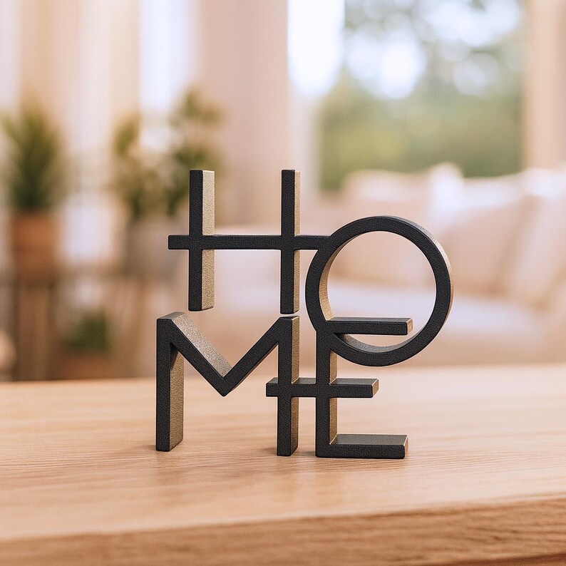 Modern HOME Word Sign | 3D Typography Sculpture | Minimalist Home Decor | STL File - Digital Download image 3
