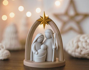 Moderne kerststal | Kerstdecoratie Heilige Familie | Minimalistische crèche met ster | Maria Jozef, kindje Jezus | 3D STL-bestand: digitale download