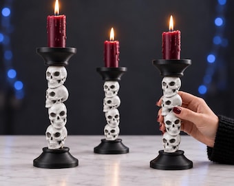 Candelabro con forma de calavera / Soporte para velas gótico de Halloween - Decoración espeluznante para el hogar / Archivo STL 3D - Descarga digital