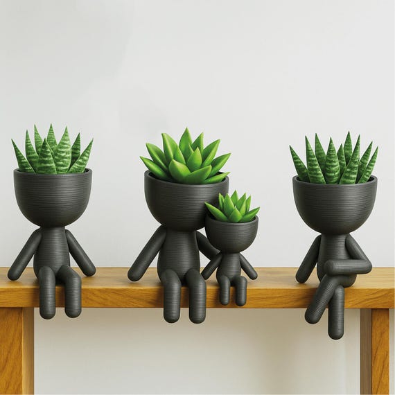 3D Robert Planter Set, Plant Buddy Planter, Human Succulent Plant Pot, Fun Sitting Planters, Cute Plant Holder, 3D STL File Digital Download