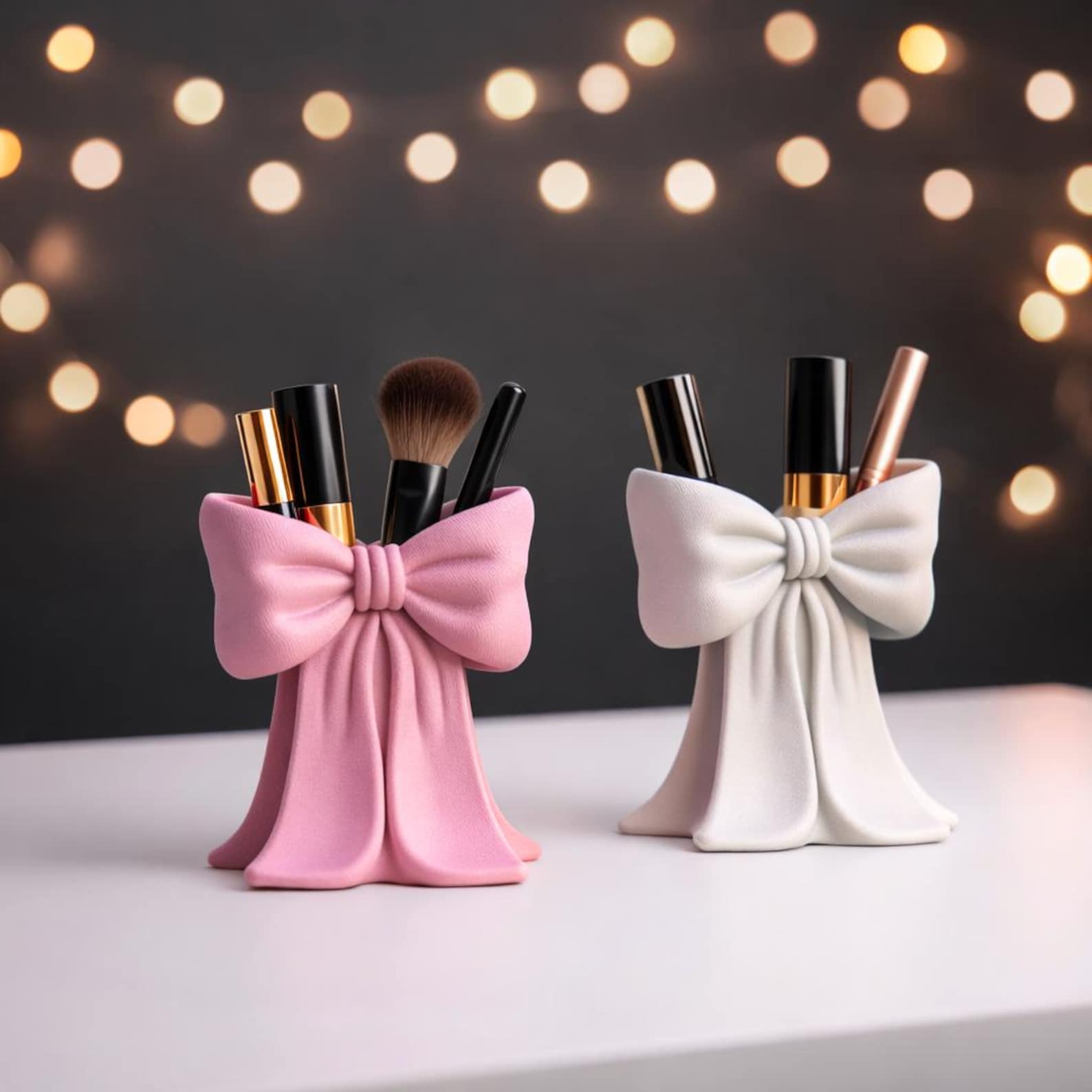 Ribbon Makeup Organizer | Elegant Bow Storage Holder | Vanity Cosmetic ...