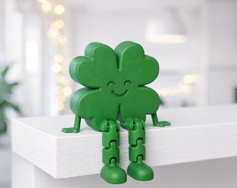 Cloverleaf Flexi Figure | Articulated Lucky Shamrock | Four Leaf Desk Decor | St. Patrick’s Day | 3D STL File - Digital Download