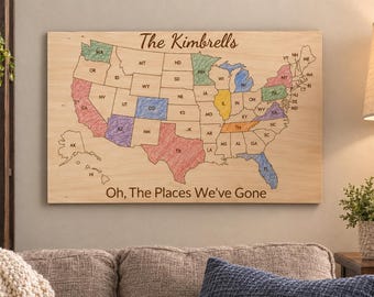 Personalized Wooden USA Travel Map- Track States You Have Visited