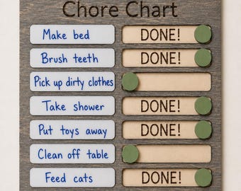 Personalized Wooden Chore Chart with Completion Sliders - Daily Task Tracker