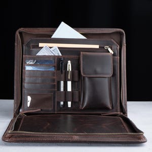 Portafolio de regalo para hombre de Navidad, regalo de cuero personalizado para novio, carpetas organizadoras tamaño carta, portafolios de cuero para hombre, regalos navideños únicos