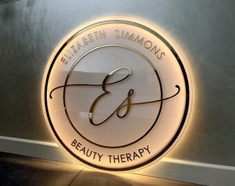 Custom Backlit Sign | Round Sign |  Neon Mirror Sign | Light up Business Logo | Printed Salon Sign | Sign Acrylic I Acrylic Wall Sign