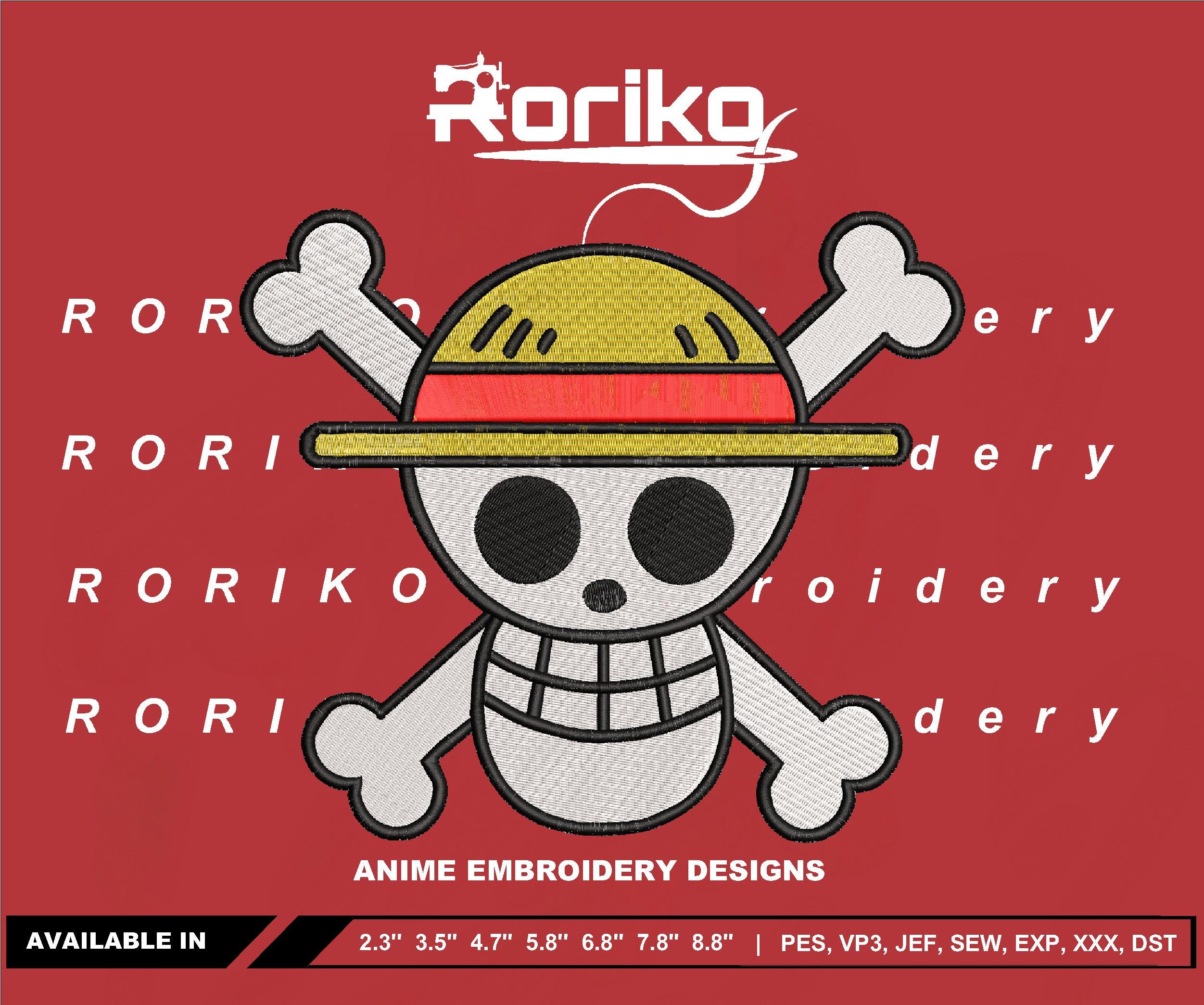 One Piece Straw Hat Jolly Roger Inspired Embroidery Design Files pes