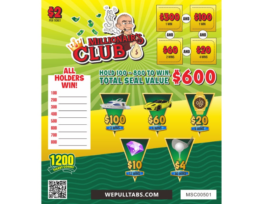 Pull Tabs Millionaire's Club 1200 COUNT 2pt