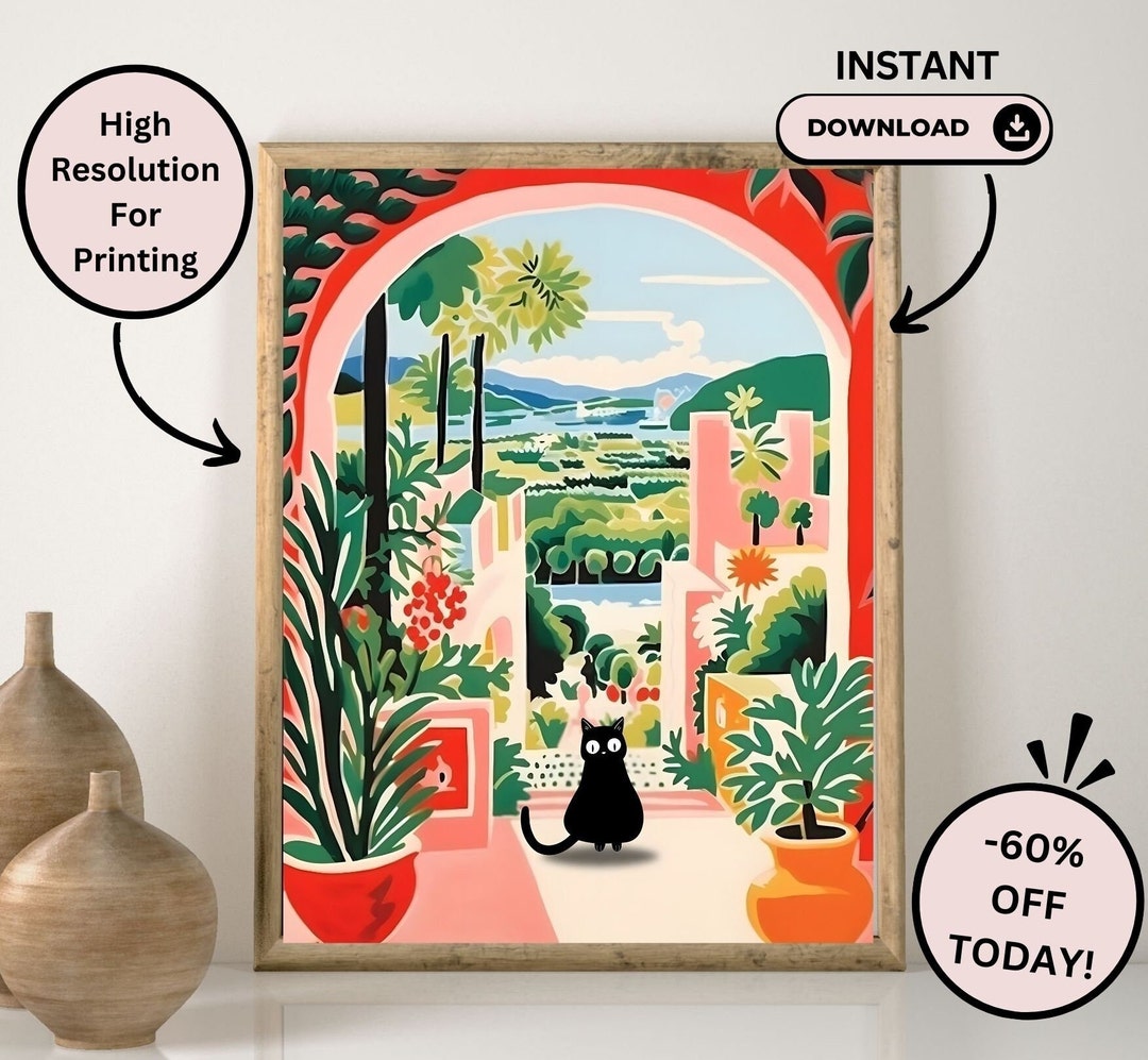 Funny Cat Wall Art Digital Prints of 6, Printable Digital Cat Wall Art, Cat Decor Prints, Cat