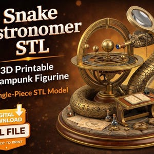 Snake Astronomer STL, Armillary Serpent Figure 3D Model File