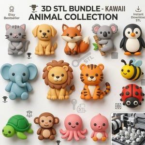 Pacchetto di modelli STL di animali Kawaii, modelli 3D stampabili in stile giapponese (download digitale)